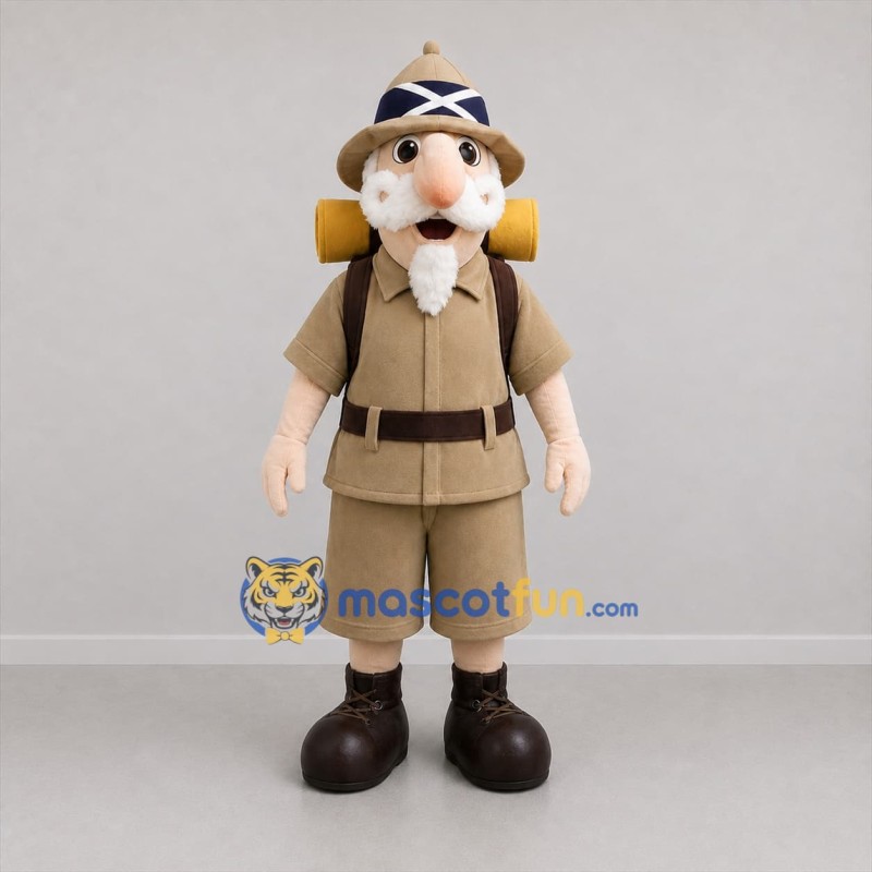 Custom Tan and Brown Explorer Mascot Costume Adult Full Body Suit for Adventure Events