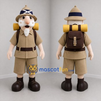 Custom Tan and Brown Explorer Mascot Costume Adult Full Body Suit for Adventure Events