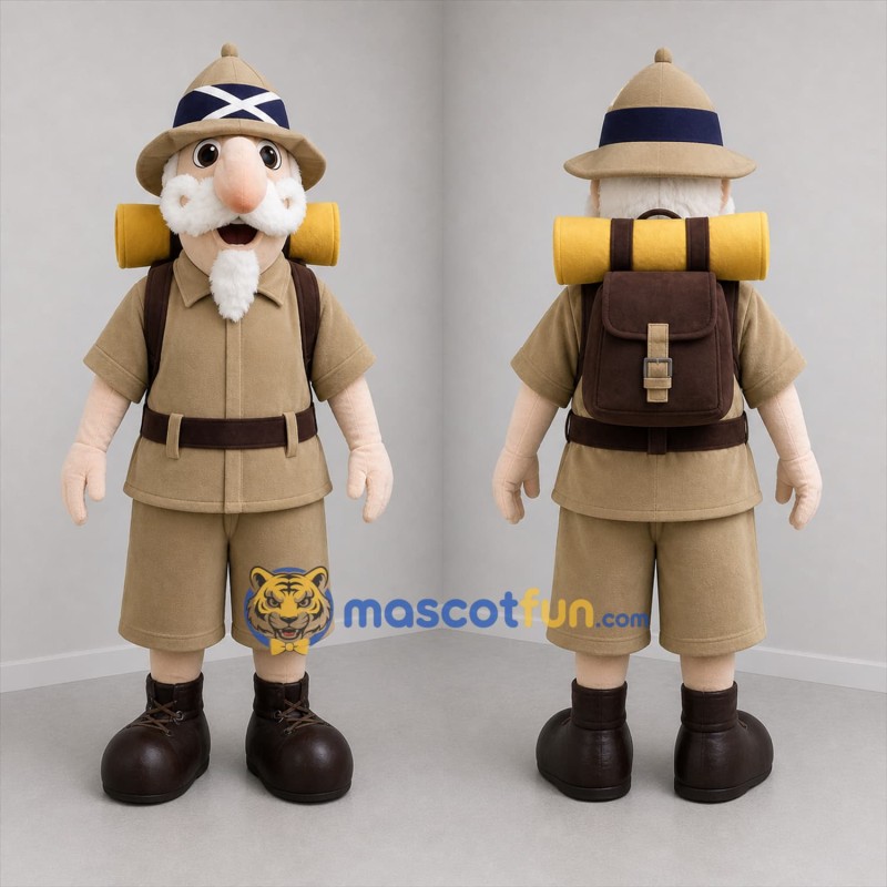 Custom Tan and Brown Explorer Mascot Costume Adult Full Body Suit for Adventure Events