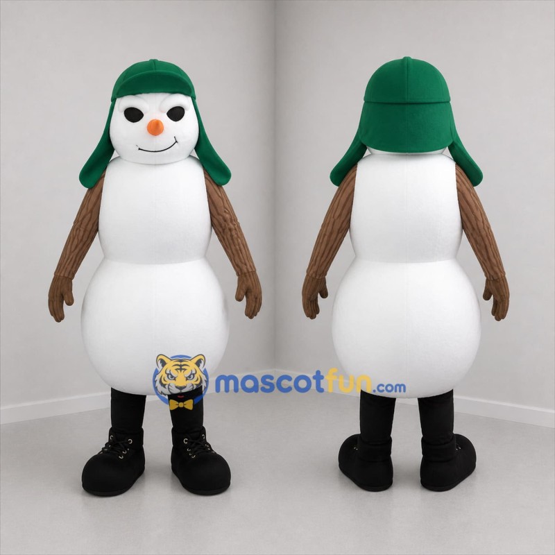 Custom White and Green Snowman Mascot Costume Adult Full Body Suit for Winter Events