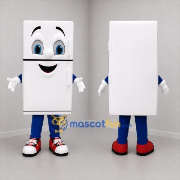 Custom White and Blue Refrigerator Mascot Costume Adult Full Body Suit for Appliance Promotions
