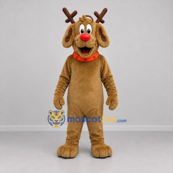 Custom Brown and Red Dog with Antlers Mascot Costume Adult Full Body Suit for Christmas Events