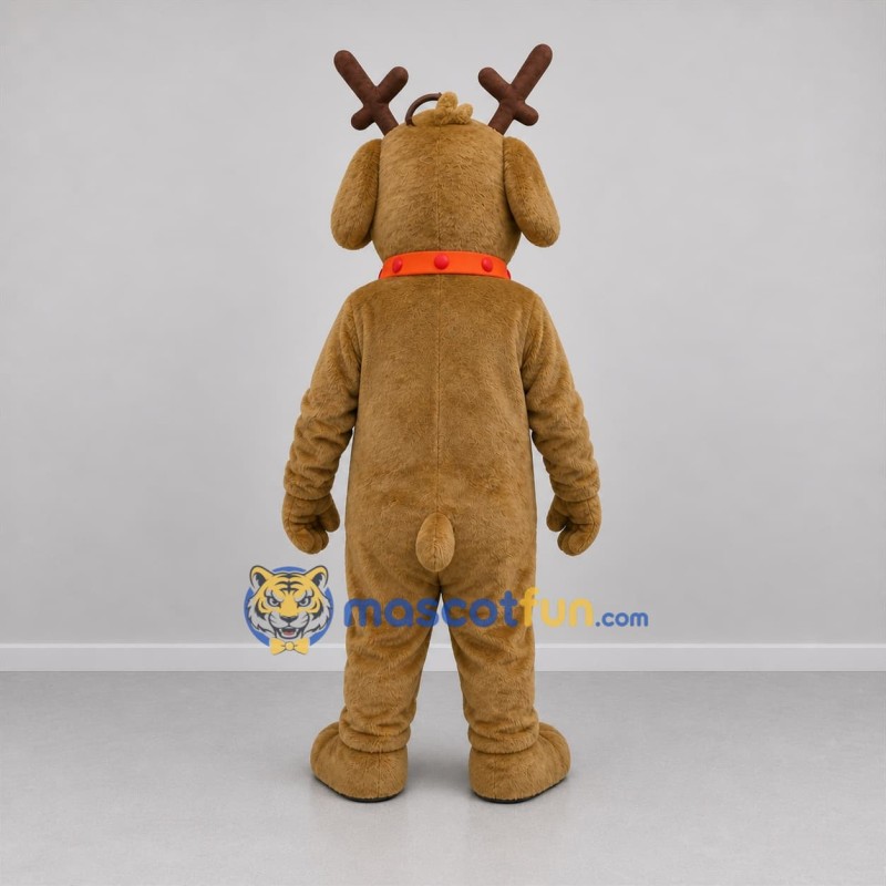 Custom Brown and Red Dog with Antlers Mascot Costume Adult Full Body Suit for Christmas Events