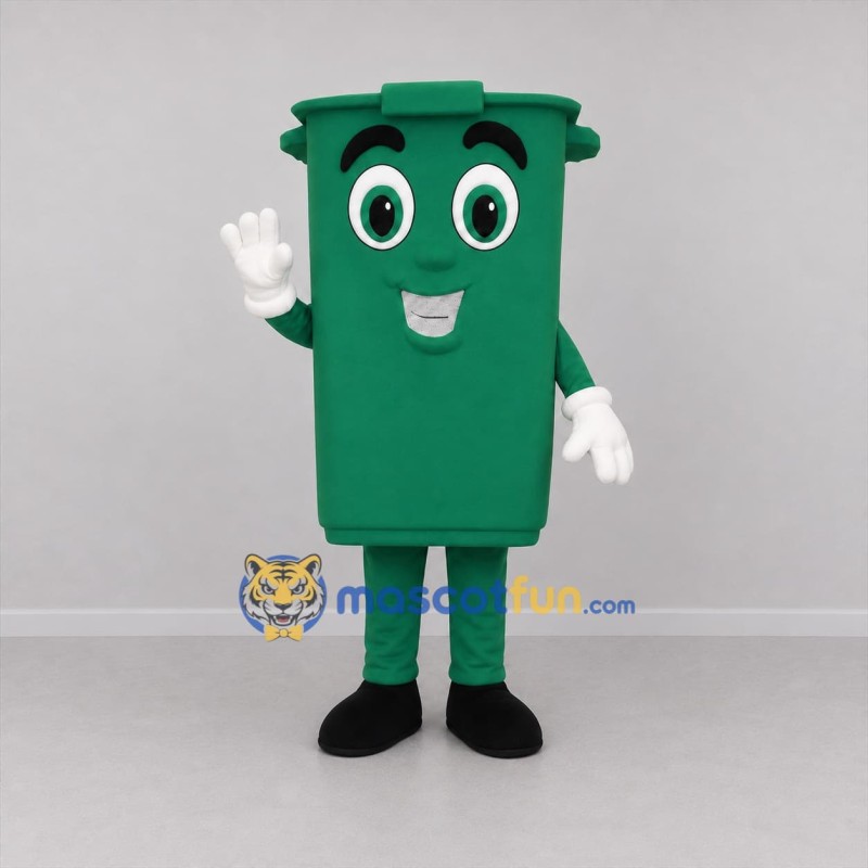 Custom Green Trash Bin Mascot Costume Adult Full Body Suit for Community Cleanup Events