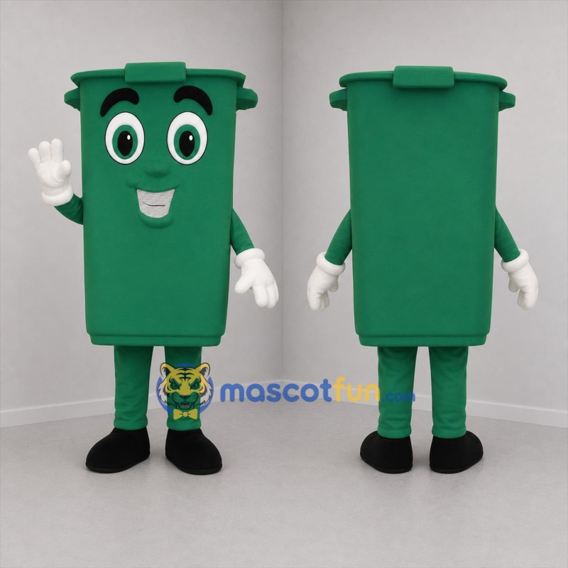 Custom Green Trash Bin Mascot Costume Adult Full Body Suit for Community Cleanup Events