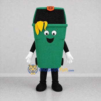 Custom Green and Black Trash Bin Mascot Costume Adult Full Body Suit for Community Cleanup Events