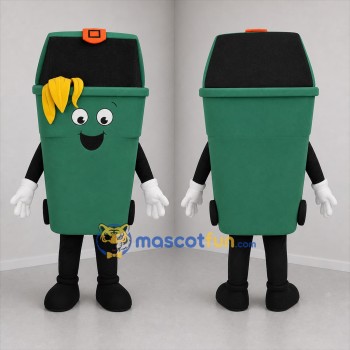 Custom Green and Black Trash Bin Mascot Costume Adult Full Body Suit for Community Cleanup Events