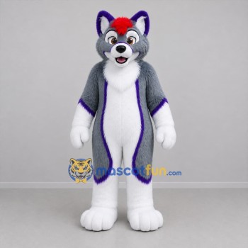 Custom Gray and Purple Canine Mascot Costume Adult Full Body Suit for Cosplay Events