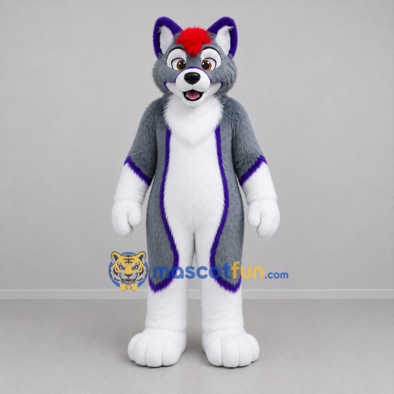 Custom Gray and Purple Canine Mascot Costume Adult Full Body Suit for Cosplay Events