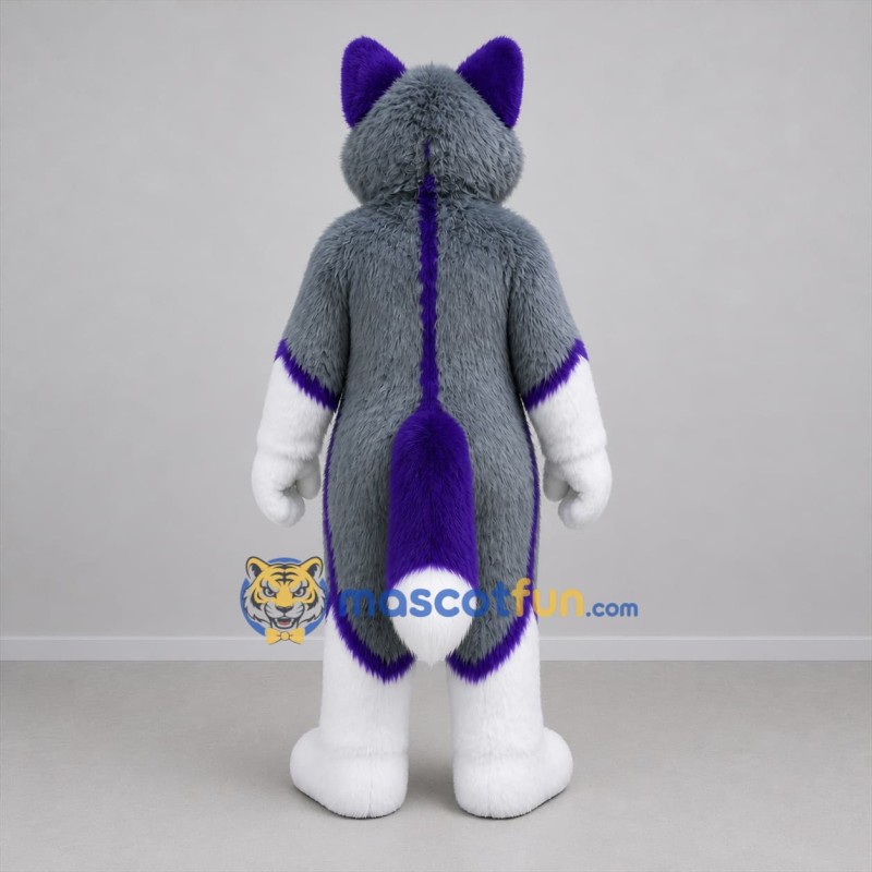 Custom Gray and Purple Canine Mascot Costume Adult Full Body Suit for Cosplay Events