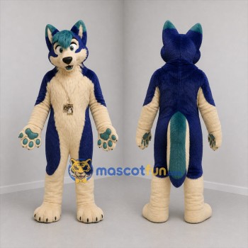 Custom Blue and Cream Canine Mascot Costume Adult Full Body Suit for Cosplay Events