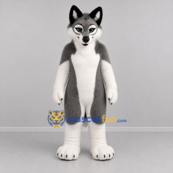 Custom Gray and White Wolf Mascot Costume Adult Full Body Suit for Wildlife Events