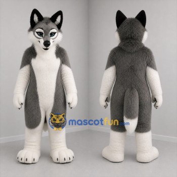 Custom Gray and White Wolf Mascot Costume Adult Full Body Suit for Wildlife Events