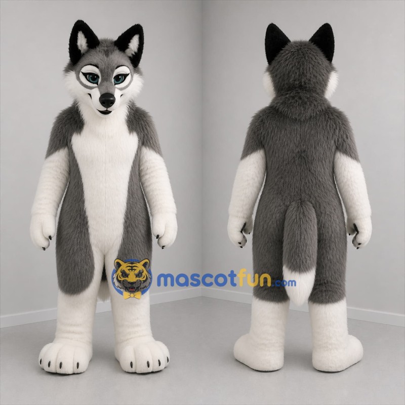 Custom Gray and White Wolf Mascot Costume Adult Full Body Suit for Wildlife Events