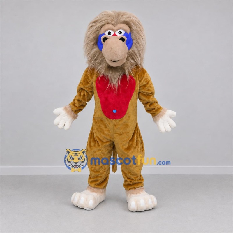 Custom Brown and Blue Mandrill Mascot Costume Adult Full Body Suit for Zoo Events