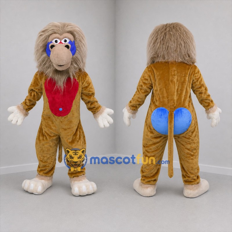 Custom Brown and Blue Mandrill Mascot Costume Adult Full Body Suit for Zoo Events