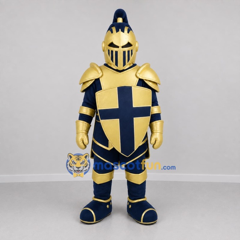 Custom Gold and Blue Knight Mascot Costume Adult Full Body Suit for Medieval Festivals