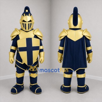 Custom Gold and Blue Knight Mascot Costume Adult Full Body Suit for Medieval Festivals