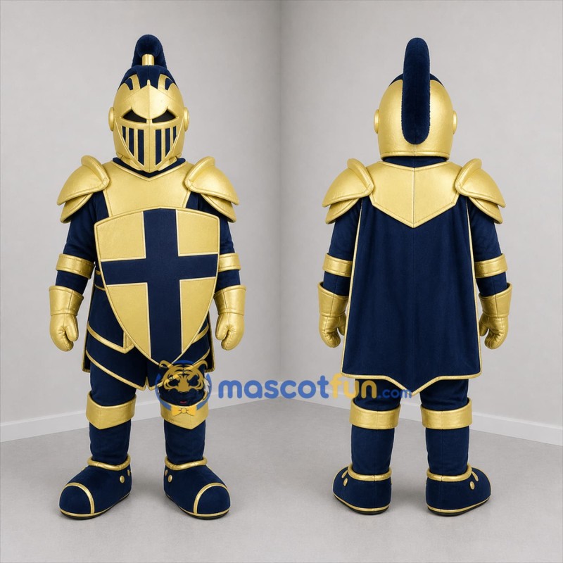 Custom Gold and Blue Knight Mascot Costume Adult Full Body Suit for Medieval Festivals