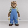 Custom Brown and Blue Farmer Bear Mascot Costume Adult Full Body Suit for Farm Events