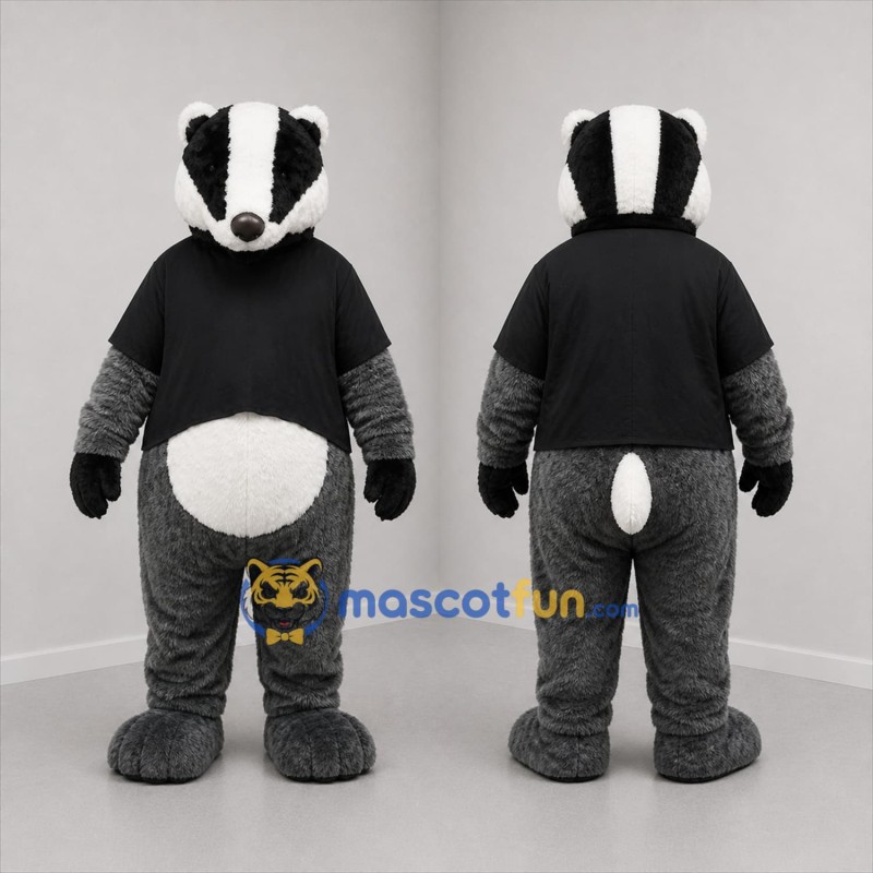 Custom Gray and Black Badger Mascot Costume Adult Full Body Suit for School Events