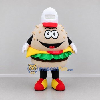 Custom Tan and Yellow Cheeseburger Mascot Costume Adult Full Body Suit for Restaurant Promotions