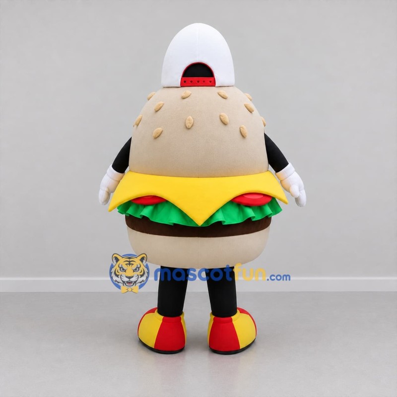 Custom Tan and Yellow Cheeseburger Mascot Costume Adult Full Body Suit for Restaurant Promotions