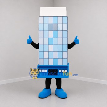 Custom Blue and White Office Building Mascot Costume Adult Full Body Suit for Real Estate Promotions