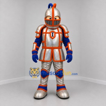 Custom Silver and Orange Knight Mascot Costume Adult Full Body Suit for Medieval Festivals