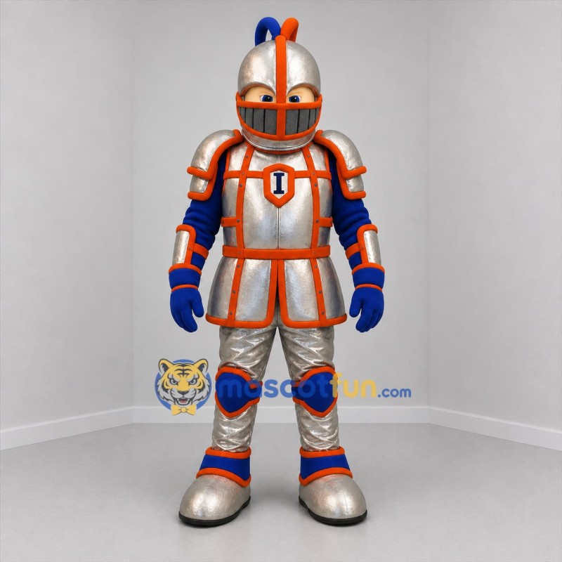 Custom Silver and Orange Knight Mascot Costume Adult Full Body Suit for Medieval Festivals