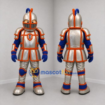 Custom Silver and Orange Knight Mascot Costume Adult Full Body Suit for Medieval Festivals