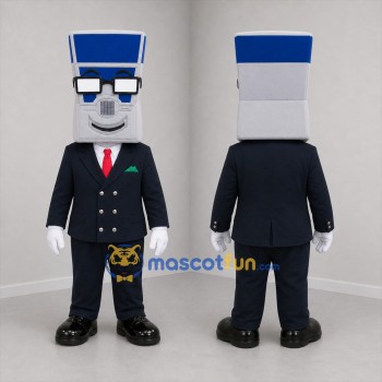 Custom Gray and Blue Technology Character Mascot Costume Adult Full Body Suit for Trade Shows