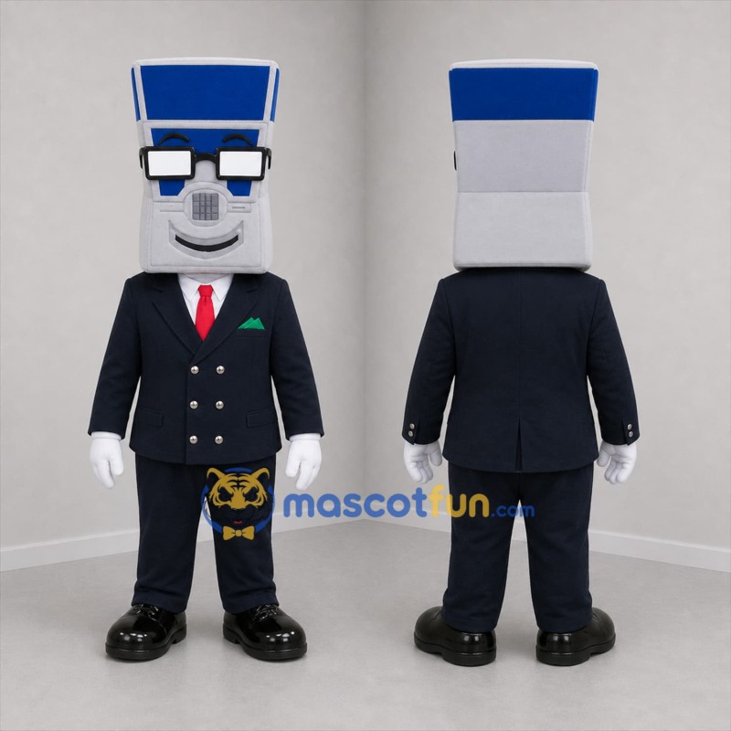 Custom Gray and Blue Technology Character Mascot Costume Adult Full Body Suit for Trade Shows