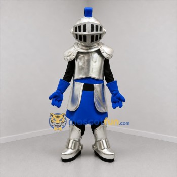 Custom Silver and Blue Knight Mascot Costume Adult Full Body Suit for Medieval Festivals