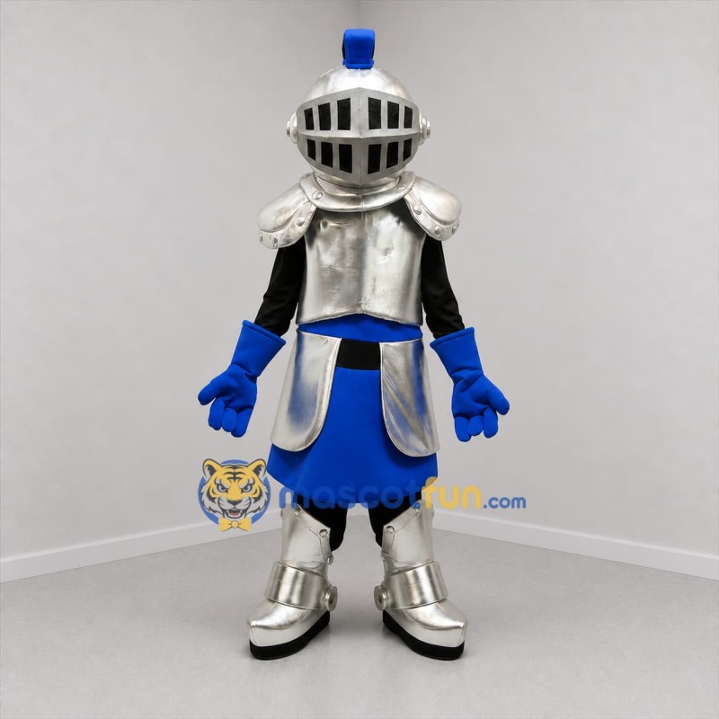 Custom Silver and Blue Knight Mascot Costume Adult Full Body Suit for Medieval Festivals