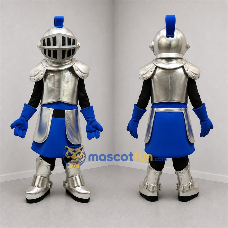 Custom Silver and Blue Knight Mascot Costume Adult Full Body Suit for Medieval Festivals