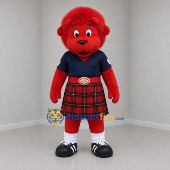 Custom Red and Blue Lion in Kilt Mascot Costume Adult Full Body Suit for Cultural Festivals