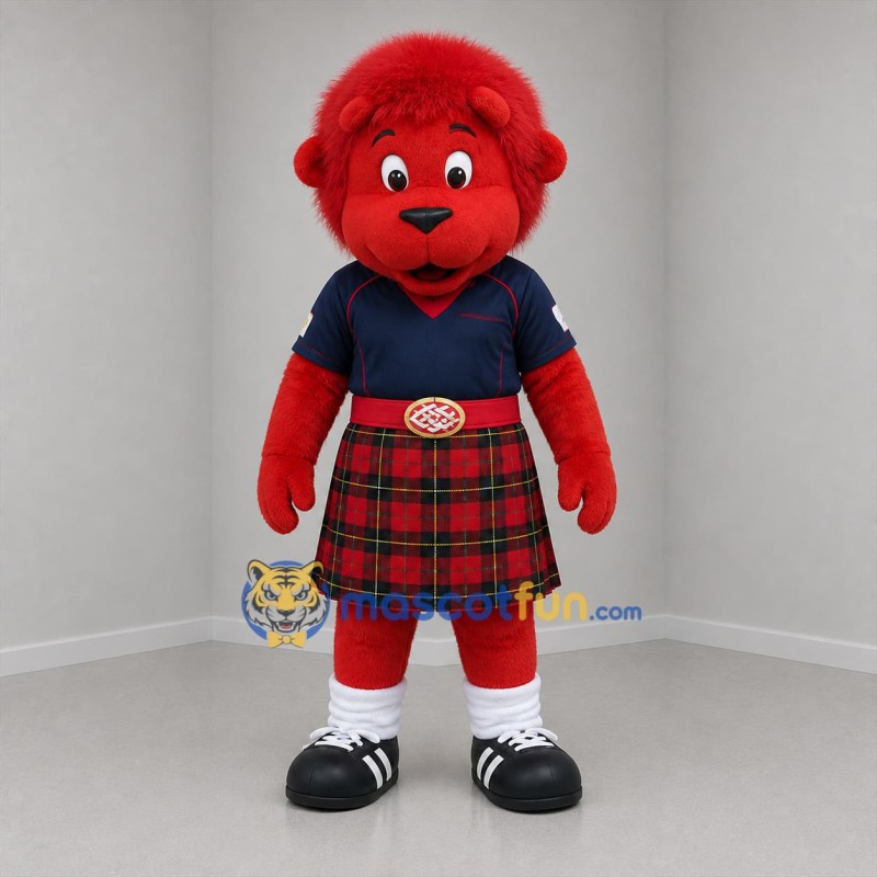 Custom Red and Blue Lion in Kilt Mascot Costume Adult Full Body Suit for Cultural Festivals