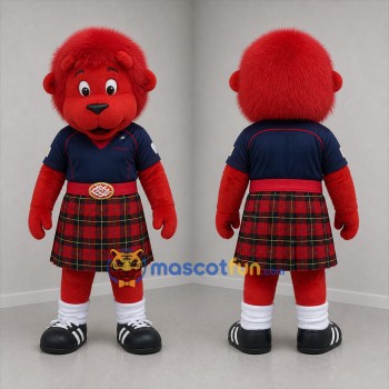 Custom Red and Blue Lion in Kilt Mascot Costume Adult Full Body Suit for Cultural Festivals