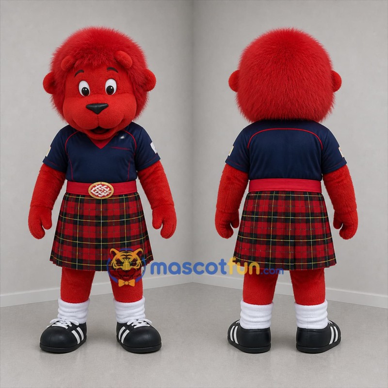 Custom Red and Blue Lion in Kilt Mascot Costume Adult Full Body Suit for Cultural Festivals