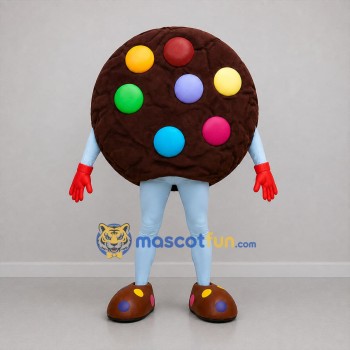 Custom Brown and Blue Chocolate Cookie Mascot Costume Adult Full Body Suit for Bakery Promotions