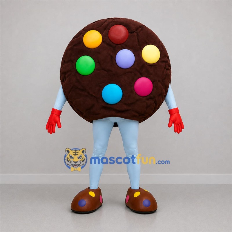 Custom Brown and Blue Chocolate Cookie Mascot Costume Adult Full Body Suit for Bakery Promotions