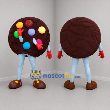 Custom Brown and Blue Chocolate Cookie Mascot Costume Adult Full Body Suit for Bakery Promotions