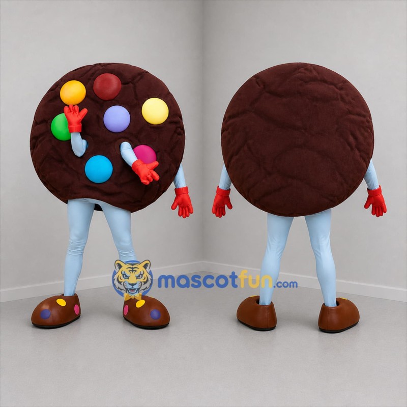 Custom Brown and Blue Chocolate Cookie Mascot Costume Adult Full Body Suit for Bakery Promotions