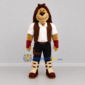 Custom Brown and White Adventurer Lion Mascot Costume Adult Full Body Suit for Adventure Events