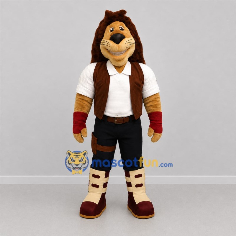 Custom Brown and White Adventurer Lion Mascot Costume Adult Full Body Suit for Adventure Events