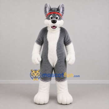 Custom Gray and White Wolf Mascot Costume Adult Full Body Suit for Sports Events