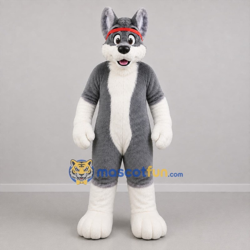 Custom Gray and White Wolf Mascot Costume Adult Full Body Suit for Sports Events