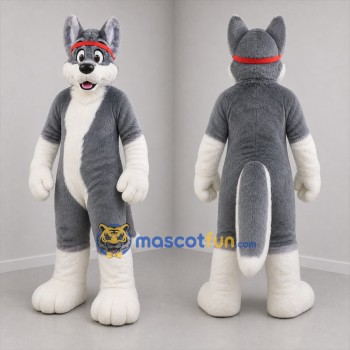 Custom Gray and White Wolf Mascot Costume Adult Full Body Suit for Sports Events