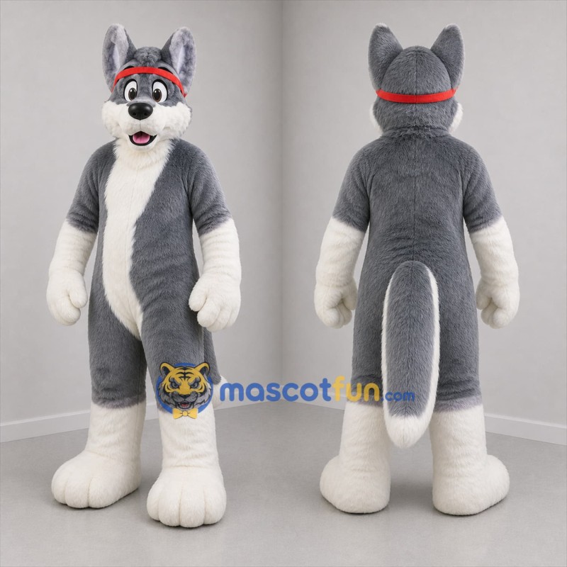 Custom Gray and White Wolf Mascot Costume Adult Full Body Suit for Sports Events